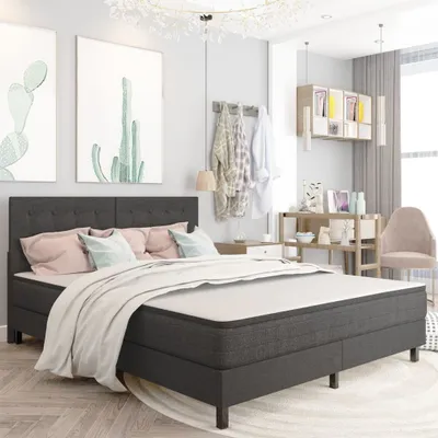 Image de The Living Store Lit boxspring gris foncé tissu 160x200 cm