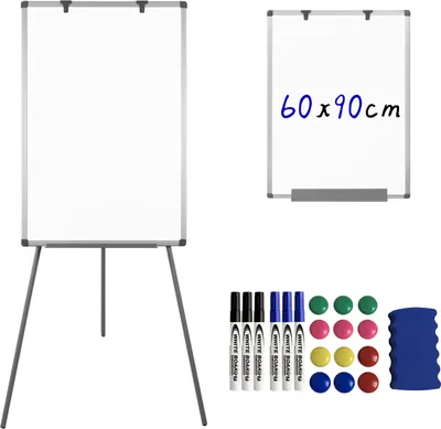 Produktbild von UISEBRT Whiteboard Flipchart mit Ständer, Magnetisch Beschreibbar Abwischbar Weiße Magnettafel Präsentationstafel, Höhenverstellbar Staffelei, Papierhalter, 60 x 90 cm, Dreibein Ständer