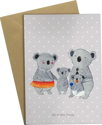 Produktbild von Mr. & Mrs. Panda Motivkarte Koala Familie - Grau Pastell - Geschenk, Family, Muttertag, Papa, Koalas, glückwunschkarten, Grußkarten, einladungskarten, dankeskarten