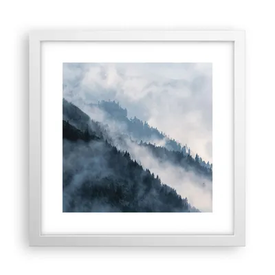 Produktbild von Gerahmtes Poster - Weißer Rahmen - Berge Nebel Bäume - 30x30 cm - Wand Bild - Wanddeko - Wandbilder - Kunstposter - Wandposter - Bilderrahmen - Bilder - Kunstdruck - Wanddekoration - P2WAC30x30-4429