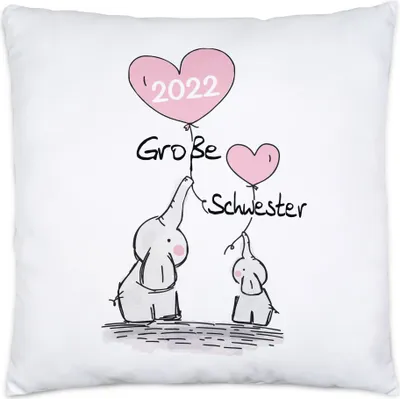 Produktbild von Ich werde Große Schwester 2022 Kissen inkl. Füllung Schwangerschaft Verkündung Geburt Big Sister Geschenk Elefant