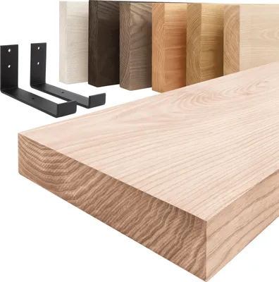 Produktbild von LAMO Manufaktur Wandregal Holz Gerade  |  Regal Farbe: Roh | mit schwarzem Industrial Regalträger | 120 cm