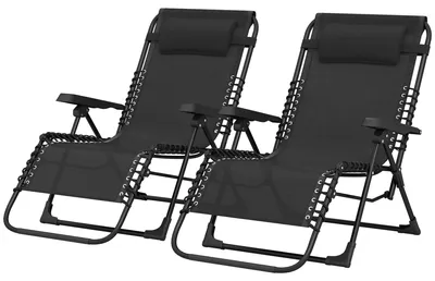 Produktbild von Set aus 2 Sonnenliegen, klappbare Liege mit Textilene-Kopfstš¹tze, 90 x 65 x 112 cm, schwarz