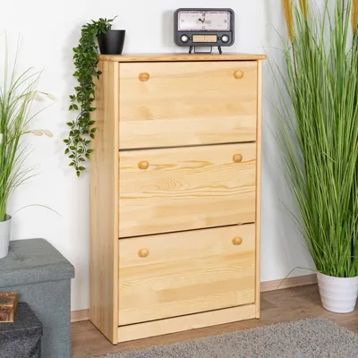 Produktbild von Schuhschrank Schuhkommode Holz massiv, Farbe: Natur 115x72x29 cm, für Garderobe, Vorzimmer, Flur