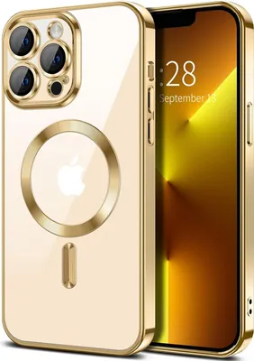 Image de Coque magnétique transparente pour iPhone 13 Pro, compatible MagSafe, coque de protection galvanisée avec protection de l'appareil photo Or