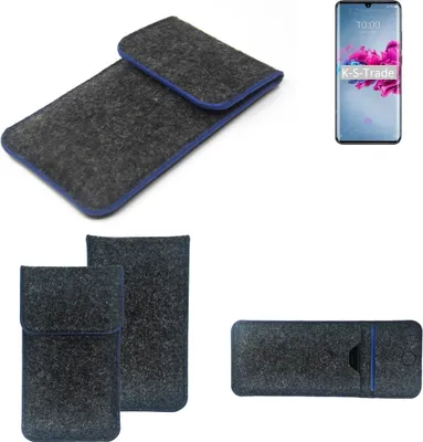 Produktbild von K-S-Trade Handy-Hülle Schutz-Hülle kompatibel mit ZTE Axon 11 5G Filztasche Pouch Tasche Case Sleeve Filzhülle dunkelgrau, blauer Rand