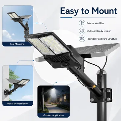Immagine prodotto di Lampione solare - Faro di sicurezza a LED - 2 pannelli solari - 50000 lumen - Sensore di movimento - Sensore crepuscolare - Grado di protezione IP65