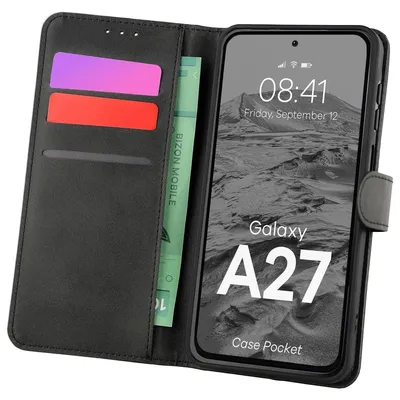 Produktbild von Handyhülle mit Klappe für Galaxy A27 5G, Bizon Case Pocket, Schwarz