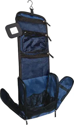 Imagen del producto de Unyqoos® Bolsa de aseo colgante grande, azul – neceser plegable de nylon ripstop impermeable, 32,8 x 26,9 cm (colgado: 66,8 x 24,9 cm), set de viaje, con gancho metálico