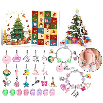 Produktbild von Adventskalender Mädchen 2025 – Schmuck-Set zum Basteln mit Armbändern und Halsketten, 24 Überraschungen