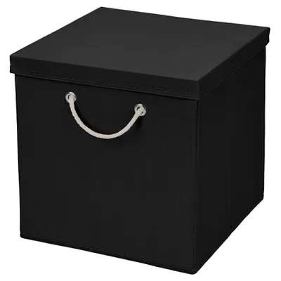 Produktbild von 1 Stück Schwarz Faltbox 30 x 30 x 30 cm Aufbewahrungsbox faltbar mit Kordel und mit Deckel