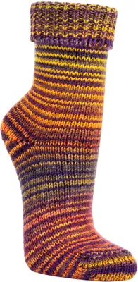 Produktbild von TippTexx 24 2 Paar wunderschöne, warme, kuschelige Socken mit Wolle im Skandinavien-Style mit Umschlag, Gelb-Lila, Größe 35-38