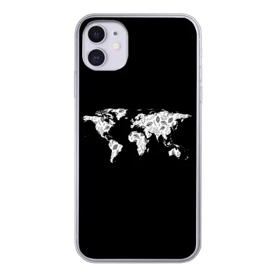 Produktbild von MuchoWow® Handyhülle Schutzhülle Hülle für iPhone 11 Weltkarte - Blätter - Schwarz Silikon Softcase Handy Hülle - Handytasche