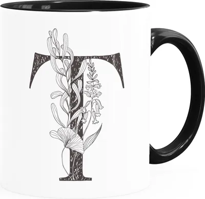Produktbild von Kaffeetasse Monogramm Initiale Geschenk-Motiv Tasse personalisierte Namenstasse personalisierte Geschenke SpecialMe® T Inner-Schwarz Keramik-Tasse