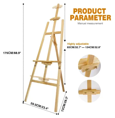 Produktbild von Große Staffelei aus Holz für Leinwand - Bodenstaffelei - 175 cm hoch - Kiefernholz - Für Hochzeitssitzplan & Malerei - Für Kinder & Erwachsene
