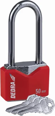 Produktbild von Vorhängeschloss aus Gusseisen 50mm Rhombus mit langem Bügel rot DEDRA