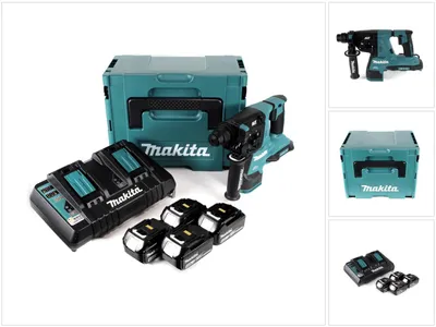 Produktbild von Makita DHR 280 PM4J 2 x 18 V 36 V Li-Ion Akku Bohrhammer 28 mm Brushless für SDS-PLUS im Makpac + 4 x 4,0 Ah Akku + Doppelladegerät
