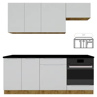 Produktbild von Küchenzeile 200 cm Aschegrau - ohne Arbeitsplatte - MDF - moderne Küchenmöbel-Set - Schubladen mit Soft-Close - ISABEL