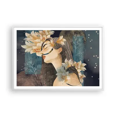 Produktbild von Gerahmtes Poster - Weißer Rahmen - Surreal Frau Blumen - 100x70 cm - Wand Bild - Wanddeko - Wandbilder - Kunstposter - Wandposter - Bilderrahmen - Bilder - Kunstdruck - P2WAA100x70-4743