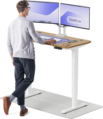 Produktbild von Desktronic HomePro Elektrisch höhenverstellbarer Schreibtisch 120x60cm Massive Eiche/Weißmit Memory-Funktion, Anti-Kollisions Technologie, USB-A und USB-C-Ladeanschlüssen