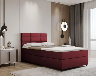 Produktbild von Boxspringbett 120x200, mit Bettkasten, Rot, Matratze und Topper, Einzelbett, REVE, Panda Möbel