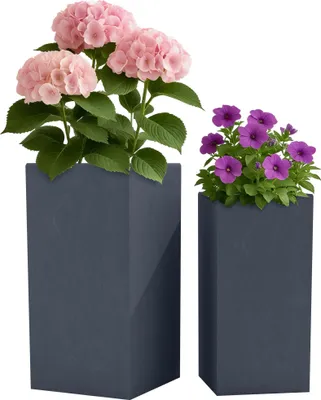 Produktbild von 2er Set Pflanzkübel quadratisch 3, Farbe:grau