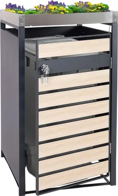 Immagine prodotto di 1 coperchio per cestino con fioriera HWC-J81, espandibile, 125x68x80cm metallo 31kg, antracite ~ aspetto legno di faggio