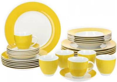 Image de Service de table en porcelaine fine comprenant des assiettes et des poêlons pour 6 personnes - service de table bicolore composé d'un ensemble de 30 pièces, destiné à l'hôtellerie-restauration et à un usage privé