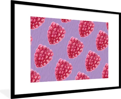 Produktbild von MuchoWow® Gerahmtes Poster Himbeere - Obst - Aquarell 90x60 cm - Poster mit Schwarzem Bilderrahmen Wandposter Rahmen Foto Bilder - Wanddekoration - Fotos