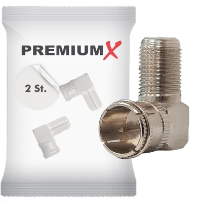 Produktbild von PremiumX 2x F-Stecker F-Quickstecker SAT Schnell F-Kupplung 90°Winkel Verbinder