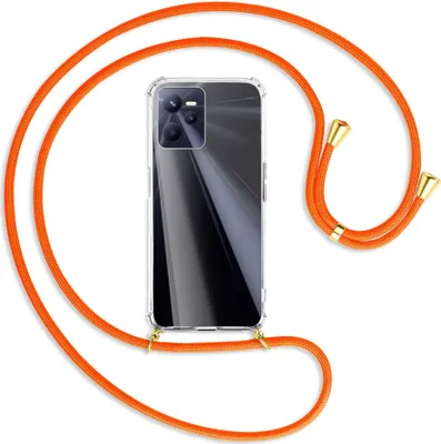 Produktbild von Handykette Backcover-Schutzhülle mit Band (Metall goldfarben) für Realme C35 - neonorange