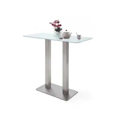 Produktbild von ZARINA Bartisch Stehtisch 2 Säulen Edelstahl 105 cm Sicherheitsglas reinweiß