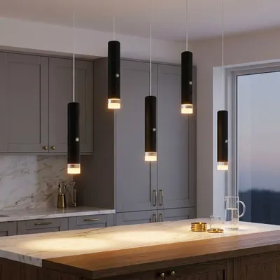 Produktbild von 2x LED Hängeleuchte, Schwarz, Metall, 2-flammig, Touchdimmer, H 120 cm