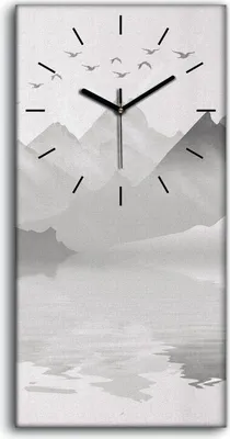 Produktbild von Dekor Leinwand Uhr Wandbilder Quarz 30x60 Malerei Abstrakte See Berge Vögel - schwarze Hände
