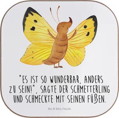 Produktbild von Mr. & Mrs. Panda Tischuntersetzer Schmetterling Zitronenfalter - Weiß - Geschenk, Außergewöhnlich, Untersetzer Glas, Besonders, für Gläser, Fakten, Coaster, Liebe