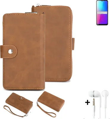 Produktbild von K-S-Trade Handy Schutz Hülle kompatibel mit Blackview BV5100 Pro + Kopfhörer Portemonnee Tasche Wallet-Case Bookstyle-Etui braun (1x)
