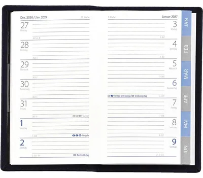 Produktbild von Taschenkalender 9x15cm 1 Woche/Seite schwarz 2027