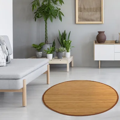 Produktbild von Homestyle4u Bambusmatte Braun 120cm rund Bambusteppich rutschfest Vorleger