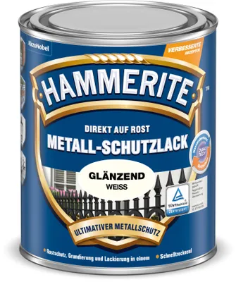 Produktbild von Hammerite Metallschutzlack Glänzend, 3in1 Metallschutzlack für Metall, Weiß, 750 ml