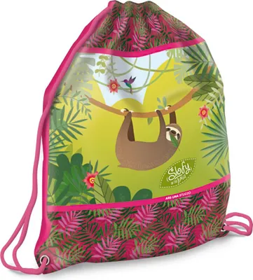 Produktbild von Ars Una Schuhbeutel für Kinder, Schule und Kindergarten, Sportbeutel, Gymsack, Turnbeutel, Slofy - Faultier, rosa-grün für Mädchen