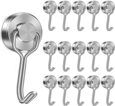 Obrázek produktu pro Magnetické háčky, 16 ks, 20 mm, kov, neodym, nosnost 15 kg, otočné