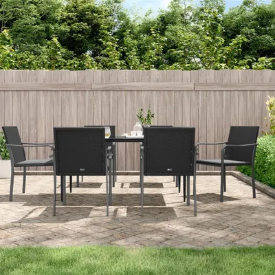 Image de The Living Store Chaises de jardin avec coussins 6 pcs. noir 56x59x84 cm Poly rotin