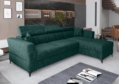 Produktbild von AX LIVING Ecksofa klein mit Schlaffunktion Bettkasten Ribella 265 cm türkis L-Form Rechts