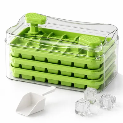 Produktbild von Eiswürfelbereiter 84 Würfel, Eiswürfelbox mit Aufbewahrungsbehälter, Deckel & Schaufel, platzsparend für Gefrierschrank