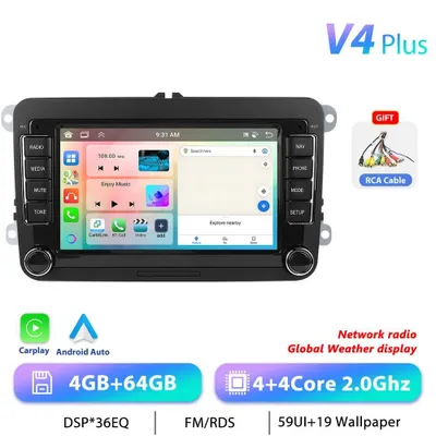 Obrázek produktu pro Autorádio s Androidem 13 pro VW – 2-DIN – 23cm dotykový displej – 4 GB RAM, 64 GB ROM – 2,0 GHz MTK – GPS navigace, RDS, rozdělená obrazovka