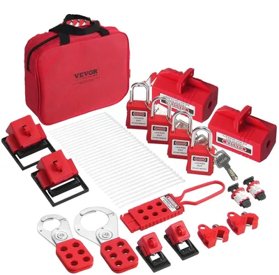 Image de VEVOR Kit de tagout électrique de verrouillage, kit de lotus de sécurité de 47 pièces avec cadenas, dévidoirs, étiquettes, rubans de nylon, verrous de prise, verrous de disjoncteur et sac de transport
