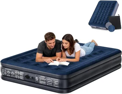Produktbild von QEENTOE Luftmatratze mit integrierter Pumpe, selbstaufblasend in 3 Min, wasserdichte flockige Oberfläche, Luftbett für Camping, Zuhause & Gäste, 203×152×38 cm