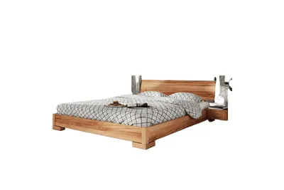 Produktbild von Bett Bento 3 Sonderlänge 90x210 Kernbuche massiv mit Holzkopfteil und Holzbeine