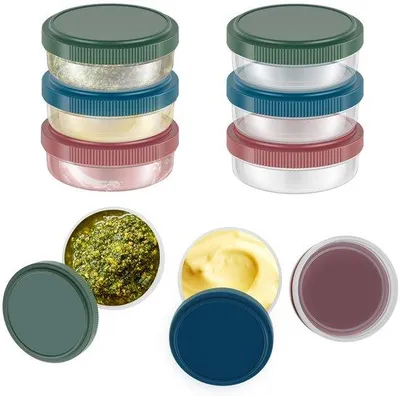 Obrázok produktu pre 6 ks nádob na omáčky, s nepretekajúcimi viečkami, 50 ml alebo 75 ml, nádoby na prípravu omáčok, okrúhle nádoby na prípravu jedál pre dipy k občerstveniu a bylinky do šalátov