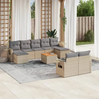 Produktbild von Design 10-tlg. Garten-Sofagarnitur mit Kissen Beige Poly Rattan, Gartensofas 2024 Neu